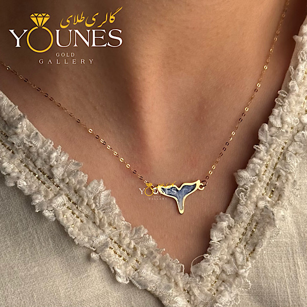 گردنبند میناکاری دم وال آبی موج دار طلا